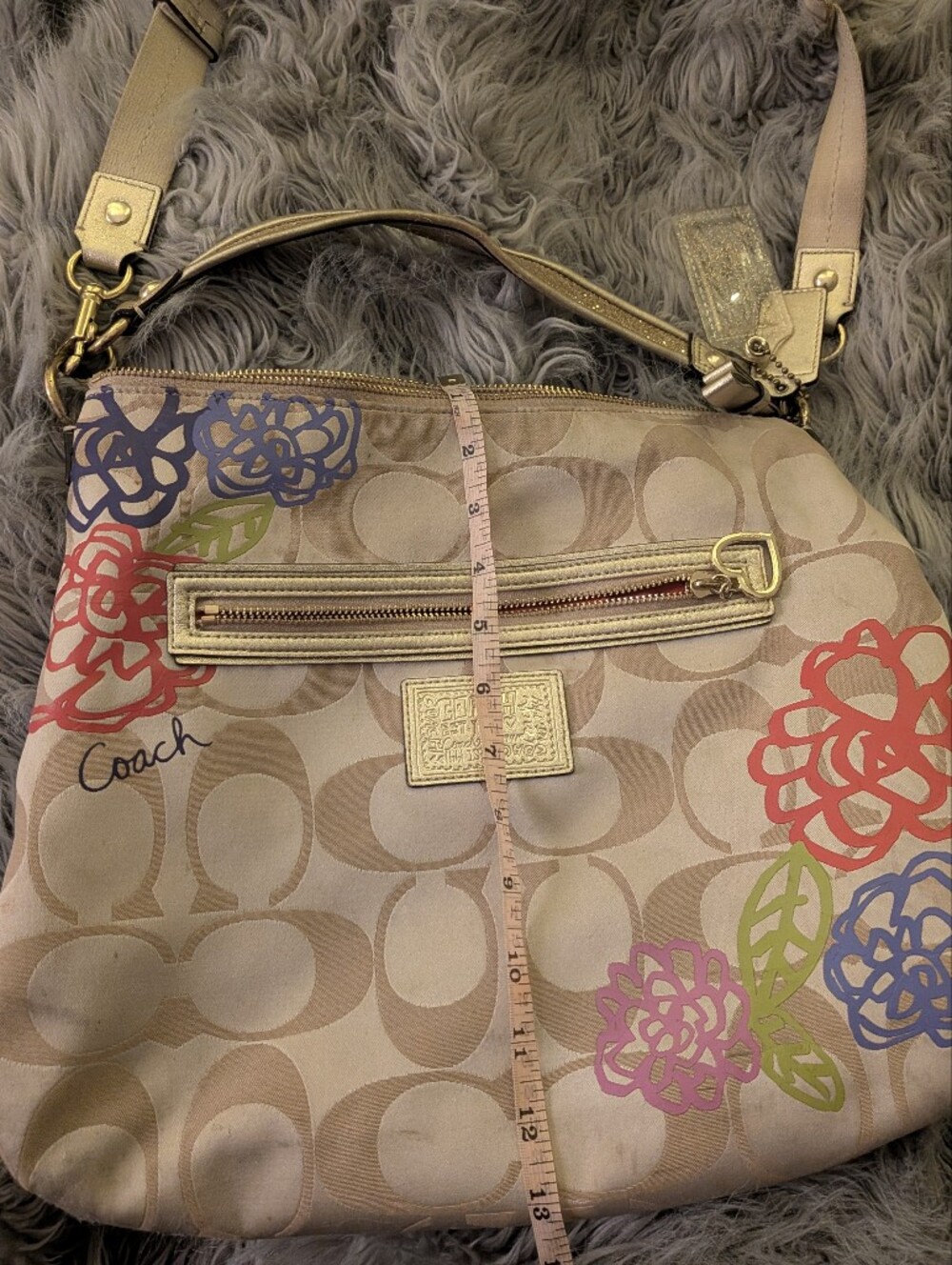 Coach Beige and Gold Floral Shoulder Bag - Picture 10 of 10